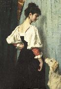 Therese Schwartze Young Italian woman with a dog called Puck. oil painting artist